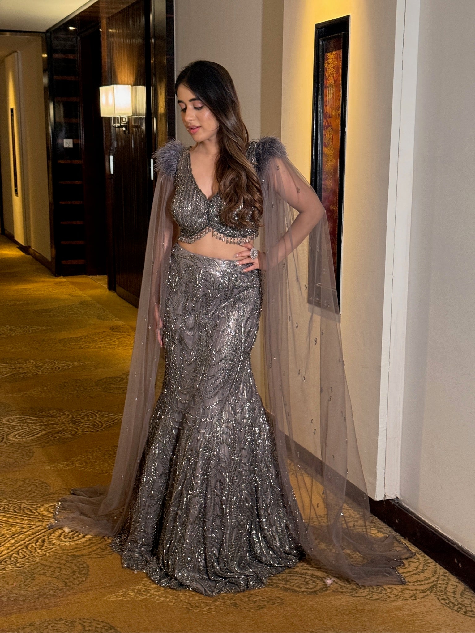 Midnight Silver Embellished Mermaid Lehenga