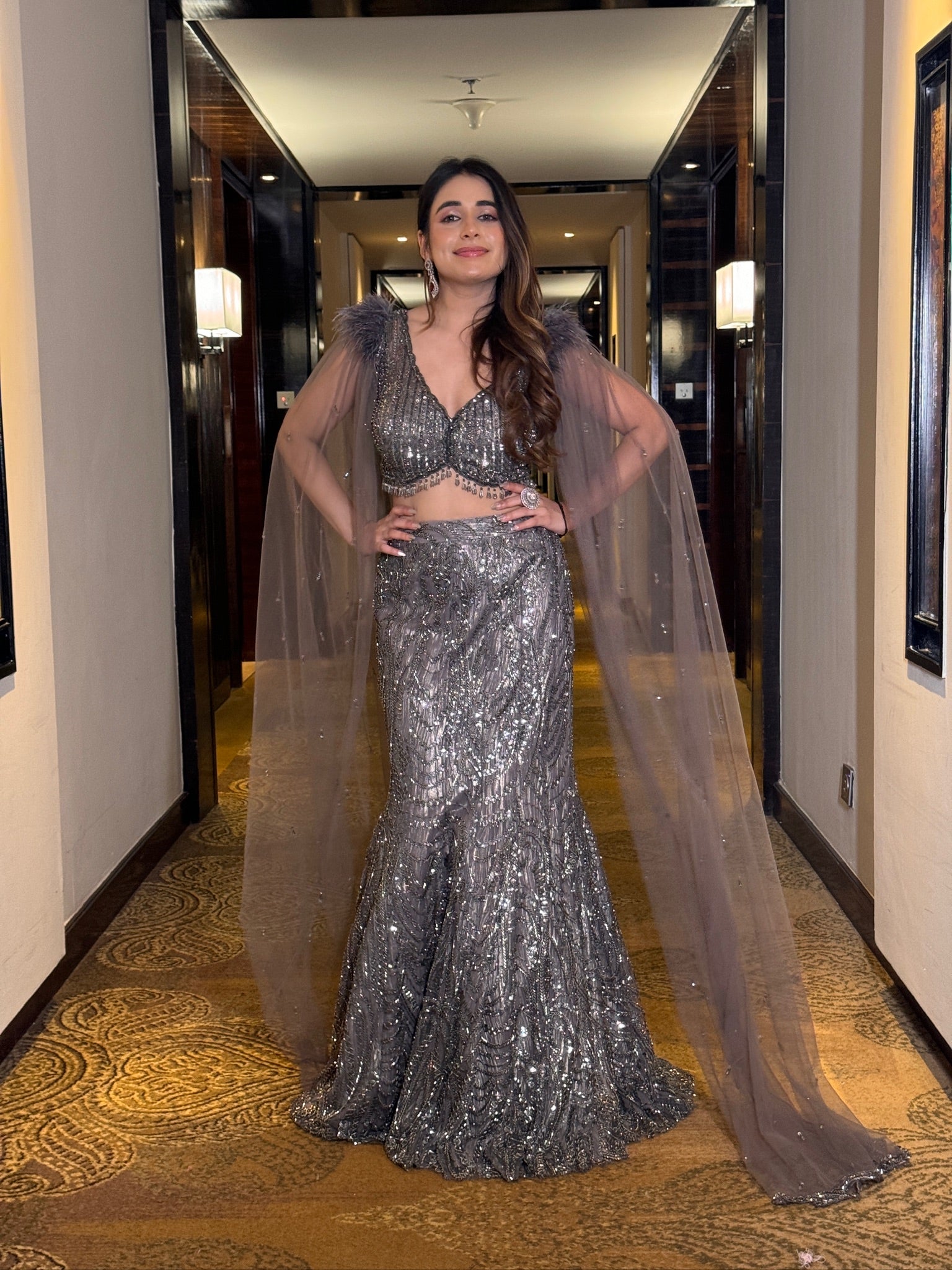 Midnight Silver Embellished Mermaid Lehenga