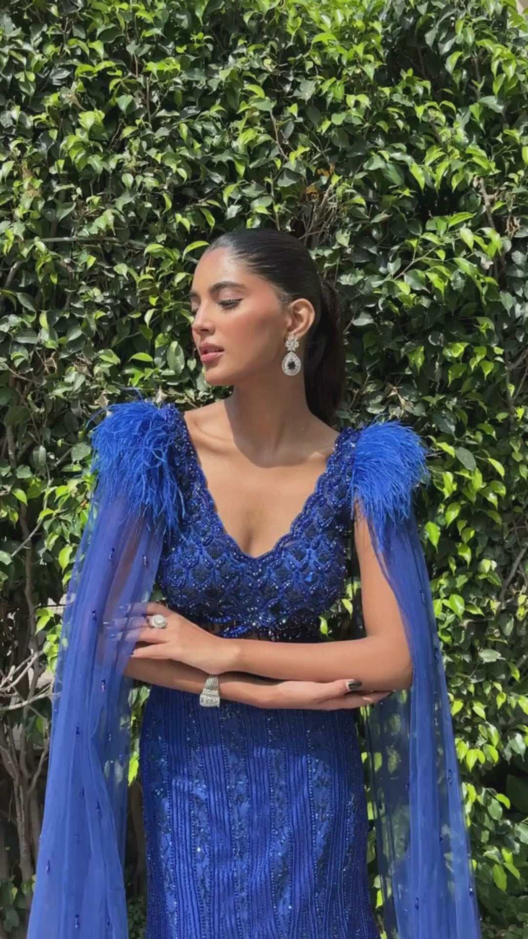 Royal Sapphire Feather-Cape Mermaid Lehenga