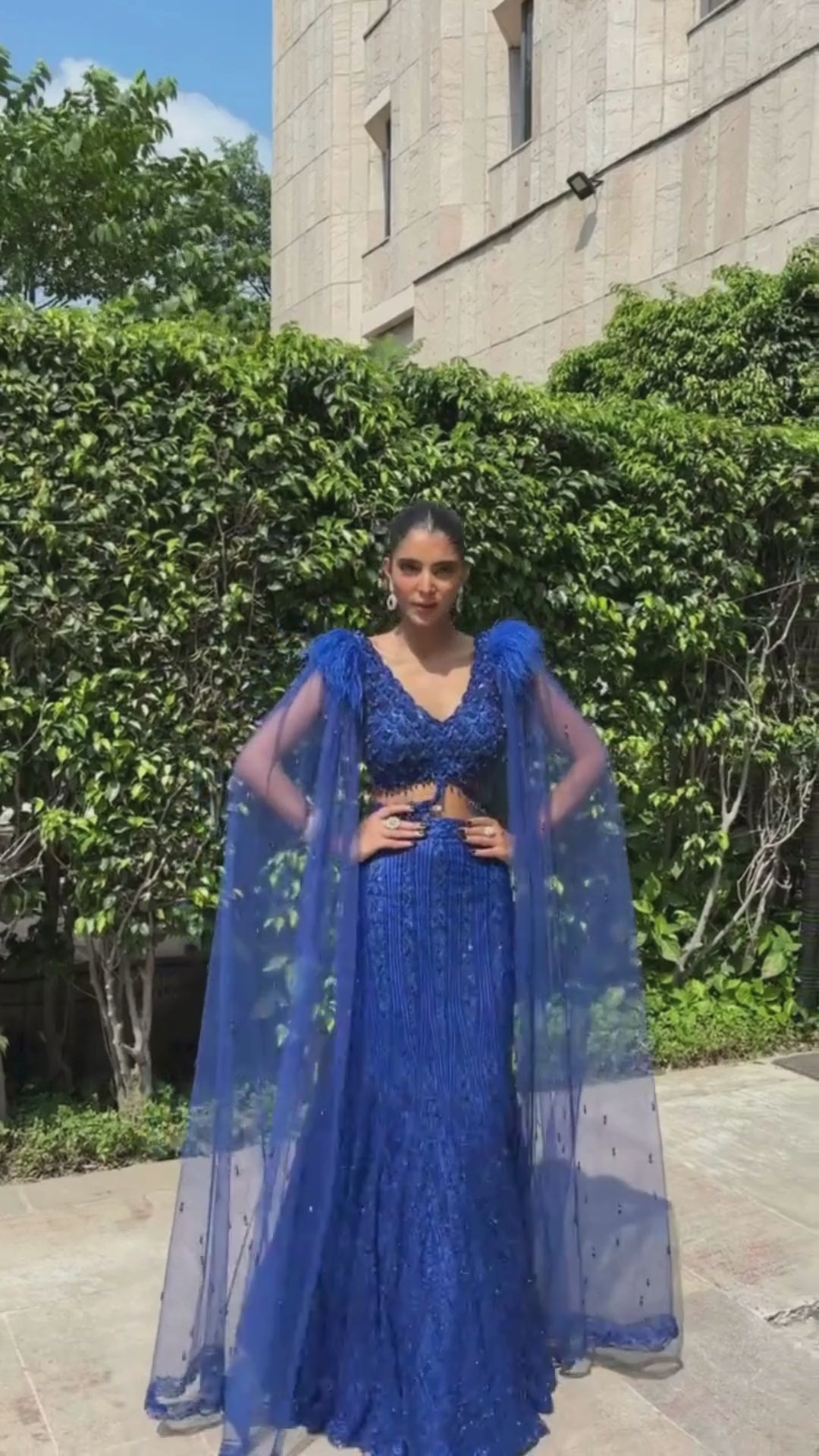 Royal Sapphire Feather-Cape Mermaid Lehenga